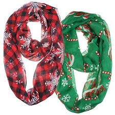 2 Pack of Soft Light Weight Elegant Sheer Green  Red Buffalo Snowflake