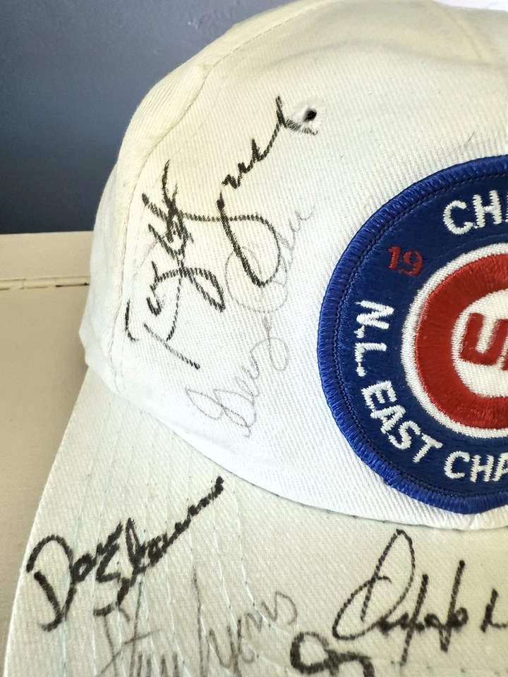 Vintage White Chicago Cubs 10 Players Autographed Cap 1989 N.L. East Champions - Image 2 of 4