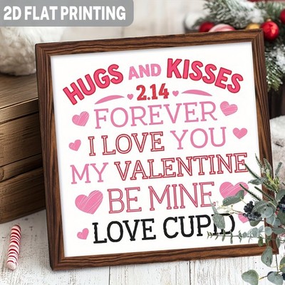 Love Phrase Collage Wooden Plaque: ''I Love You My Valentine'' & ''Love Cupid'' Art