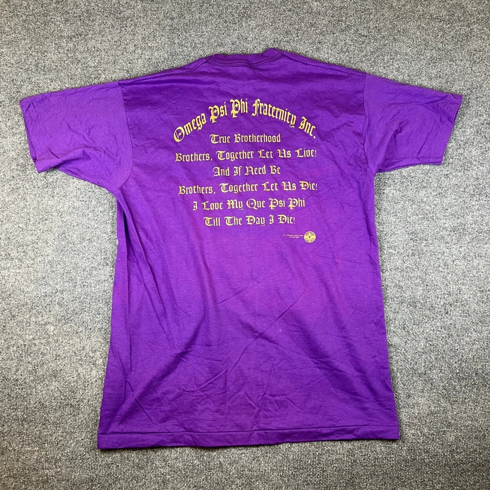 Винтажная мужская рубашка Omega Psi Phi Fraternity 2XL фиолетовая одинарный шов сделано в США - Изображение 2 из 4