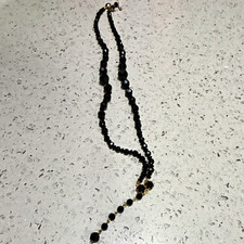 Black Faceted Crystal Beaded Necklace, Ball/Bead Chain, Lobster Clasp