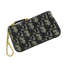 Christian Dior Oblique Key Coin Case Navy Leather Purse Vintage Authentic