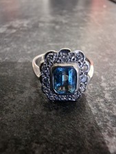 White Gold Aquamarine and 12 Brilliant Cut Diamonds 0.40ct Art Deco Style Ring