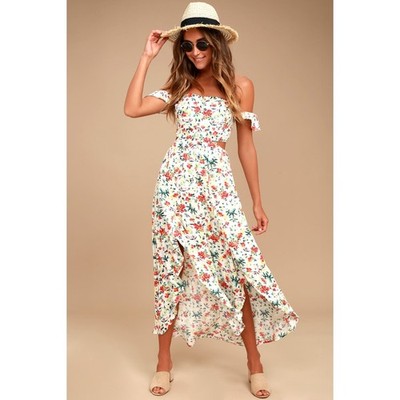 NWOT Lush Easy on the Eyes Cream Floral Print Off-the-Shoulder Maxi Dress M