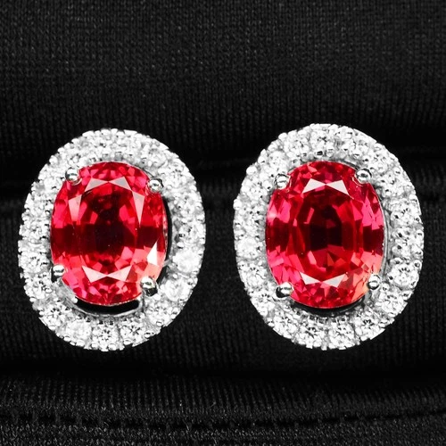 925 Sterling Silver Handmade Earrings Estate Sunset Padparadscha Sapphire 7.70Ct