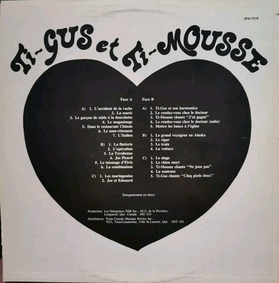 Vinyl LP Ti-Gus Et Ti-Mousse ‎– A La Demande Generale VG JPA-7516 Canada Comedy - Image 2 of 4