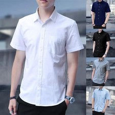 Men's Solid Color Short Sleeve Oxford Shirt Fashionable and Functional