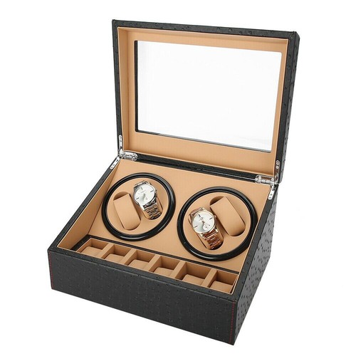 4+6 Uhren Automatisch Uhrenbeweger Watchwinder Box Uhrenbox Uhrenkasten LederNEU - Foto 8 di 12