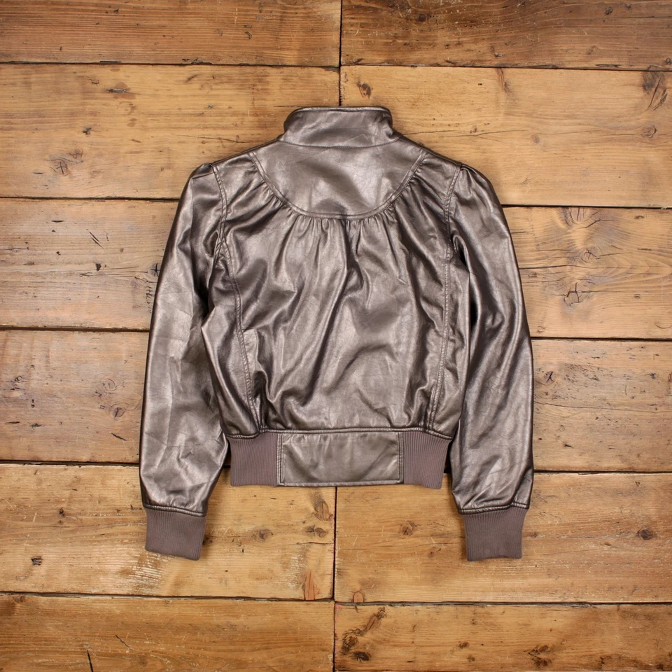 Chaqueta de cuero vintage Roca Wear L bombardero gris holográfico para mujer Foto 2 de 4