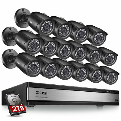 ZOSI 16CH H.265 Surveillance CCTV DVR 2TB HDD 1080P Security Camera System