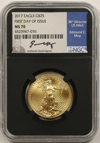 2017 Gold Eagle $25 Half-Ounce NGC FDOI MS70 1/2 oz Gold Black Core Moy Sign