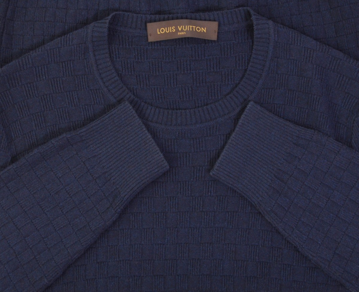 Men's Louis Vuitton Damier Pullover Sweater S Wool Cotton Blue