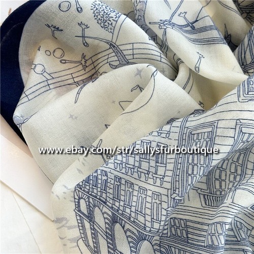 Sallys Cashmere Ring Scarf Wrap Shawl Boat Print Soft Delicate Light 78"*39" - Picture 19 of 47