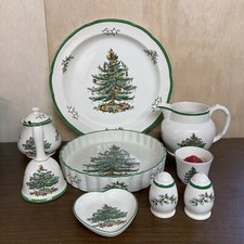 SPODE CHRISTMAS TREE SERVING PIECE LOT OF 8 PLATTER,BELL,PITCHER,CONDIMENT JAR
