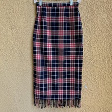 Vintage Requirements Petite Plaid Red Tan Wool Blend Fringe Hem Maxi Skirt Sz 2