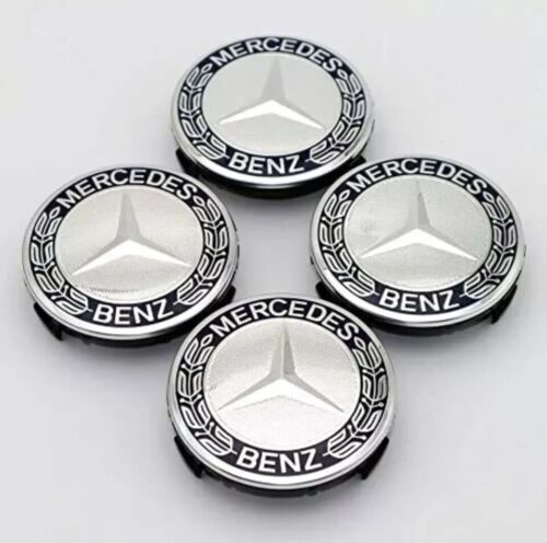 4x Mercedes-Benz Abdeckung Nabenkappe Nabendeckel 75mm Radkappen Schwarz/Chrom - Bild 1 von 6