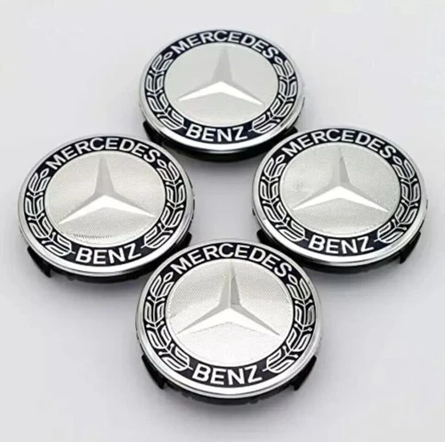 4x Mercedes-Benz Abdeckung Nabenkappe Nabendeckel 75mm Radkappen Schwarz/Chrom - Bild 2 von 6