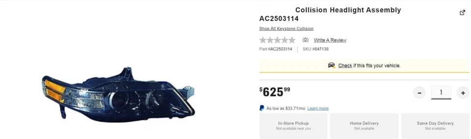 Conjunto de farol lateral direito/passageiro Acura TL 2007-2008 para AC2503114 - Imagem 2 de 4