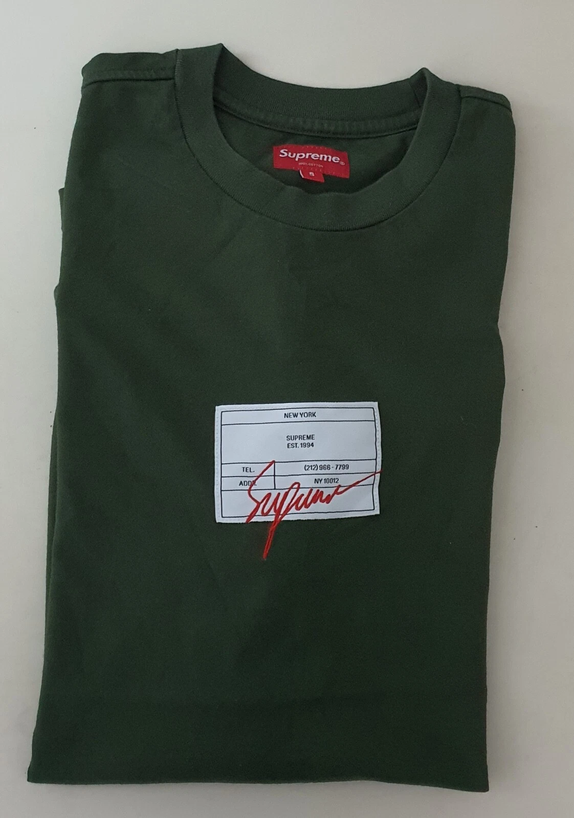 SS21 Supreme Signature Étiquette S/S T Shirt TAILLE S Olive T Shirt Vert