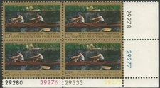 Plate Block of 4 stamps. Scott #1335 - 5 cent - Thomas Eakins - 1967 - Mint