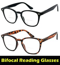 Clear Bifocal Reading Glasses Retro Square Keyhole Frame Spring Temple