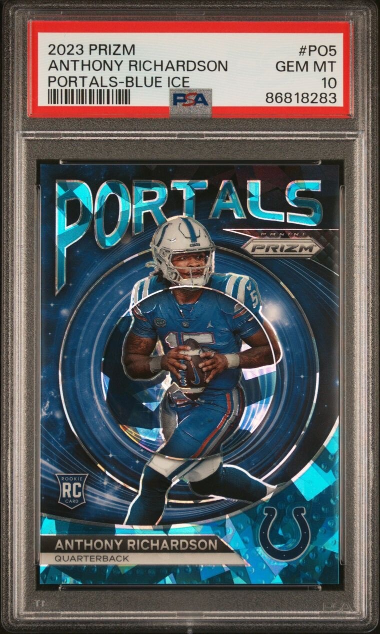2023 Prizm Anthony Richardson Portals Rookie Colts Blue Cracked Ice /99 - PSA 10