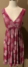 New York & Company M Sleeveless V-Neck Fuchsia & White Boho Babydoll Dress