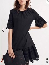 New Madewell Eyelet Drop-Waist Dress Black Medium J1939