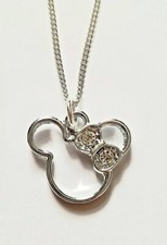 Silver Minnie Mouse Crystal Clear CZ Pendant on Silver Necklace Chain