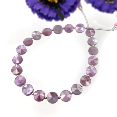 39.00cts Untreated Pink Sapphire Gemstone Step Cut Round Briolette 7mm 7''