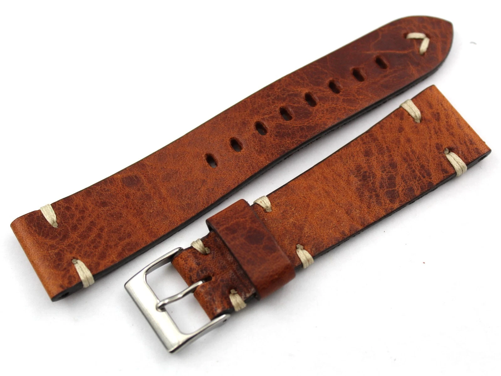 Brown Amber Vintage Genuine Leather Strap Various Sizes Steel Buckle New
