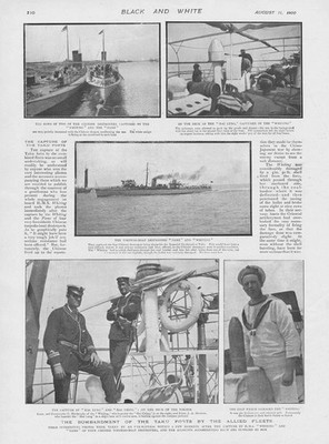 BOXER REBELLION Bombardment of Taku Forts by Allied Fleets Antique Print 1900