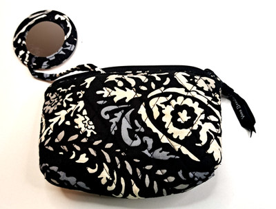 Vera Bradley Paisley Noir Mirror Cosmetic Makeup Bag Black White 6x5x2