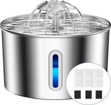 Cat Water Fountain Stainless Steel - 74oz/2.2L Pet Gift Dog Silver