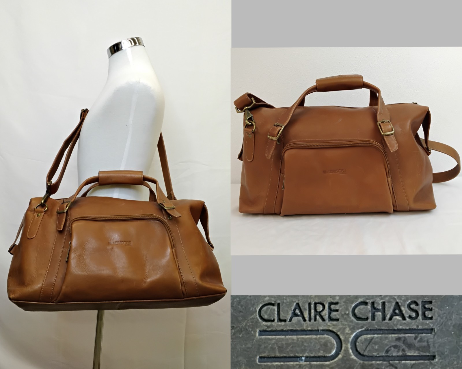 Claire Chase La Grange Duffel Bag Leather Carry On w/ Crossb