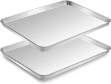 Half Sheet Pan of 2, CEKEE Stainless Steel Baking Sheet Pan Tray Cookie Sheet, S