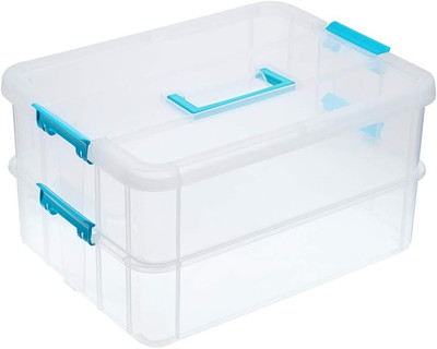 BTSKY 2 Layer Stack & Carry Box, Plastic Multipurpose Portable Storage Container