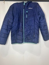 Eddie Bauer Kids L 14/16 Reversible Hooded Jacket Blue Puffer Fleece Coat