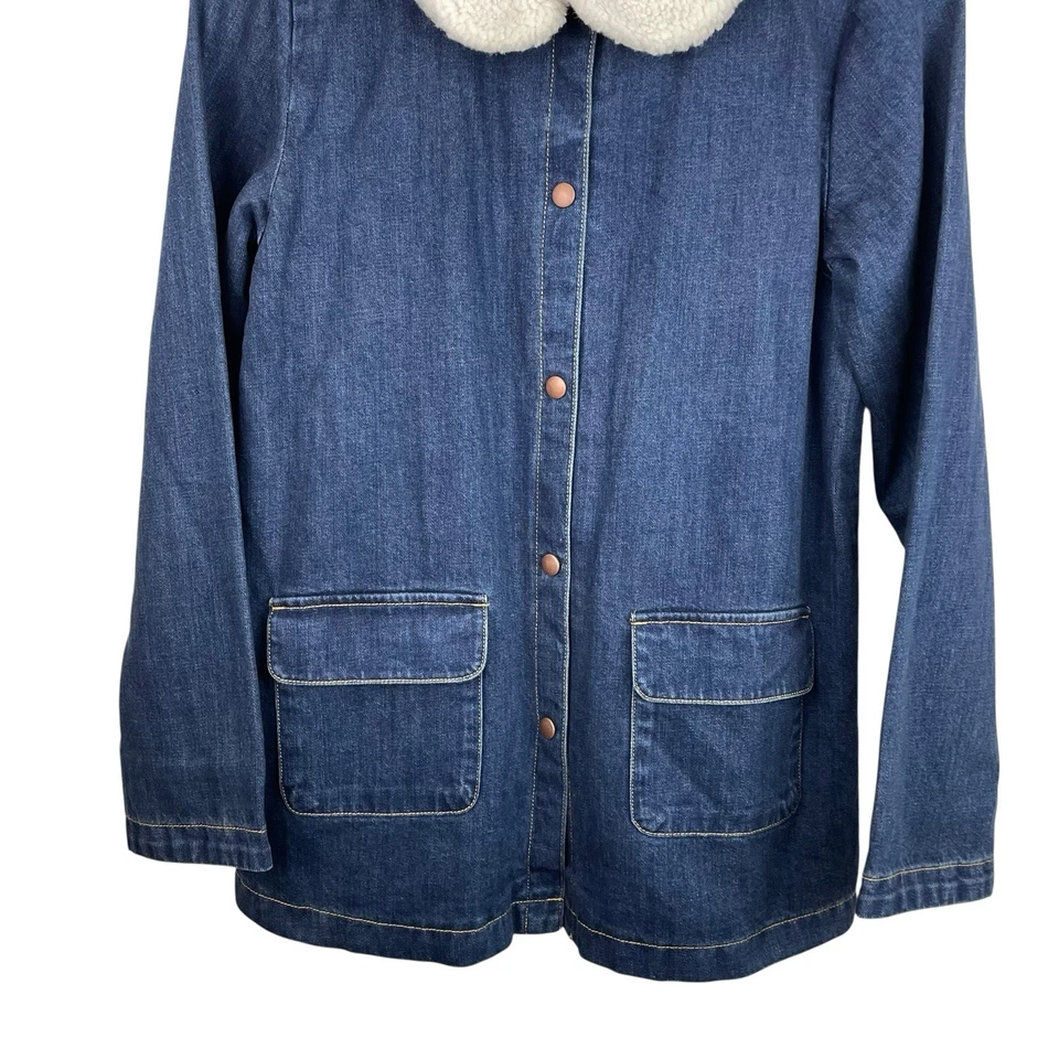 Chaqueta Hanna Andersson Niñas Talla 12 Azul Denim Jersey Forrado Cuello Piel Nueva 150 Foto 3 de 4