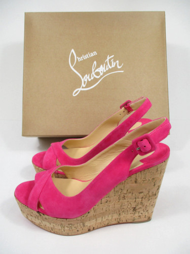 Christian Louboutin Reine De Liege 120 Suede Wedge Cork Zeppa Pink Sz 39