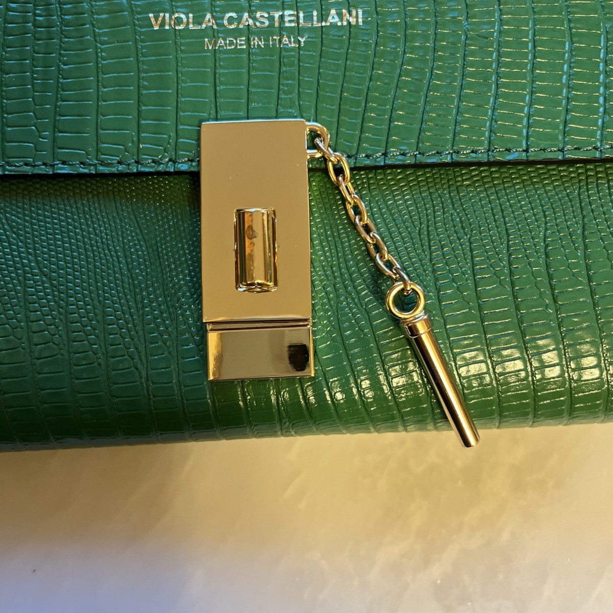 Viola Castellani Emerald Green Embossed Leather Crossbody Bag NWT