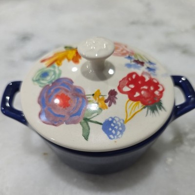 Pioneer Woman Mini Casserole W Lid. Celia stoneware.  Blue & Floral. 8.7 Oz.