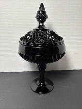 Vintage Indiana Glass Black Diamond Point 12" Covered Candy Dish Compote EUC