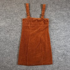 Forever 21 Womens Mini Dress Orange Overall Corduroy Size S Cotton Y2K