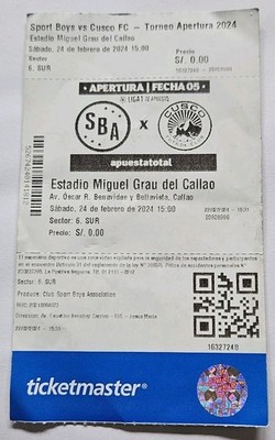 Fussball Eintrittskarte 2024 Peru  Sport Boys vs. Cusco FC  - Miguel Grau Calleo