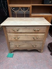 Vintage 3 Drawer Wooden Chest of Drawers Brass Handles