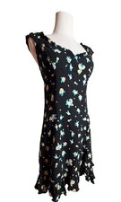 Free People Like A Lady Mini Dress Medium Black Floral Open Back Boho Festival