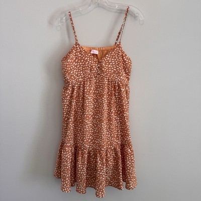 Pink Lily Boutique Babydoll Mini Dress M Orange Dalmatian Tiered NWOT