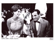 ACTRESS Sophia Loren and SINGER Charles Aznavour autographs, signed photo