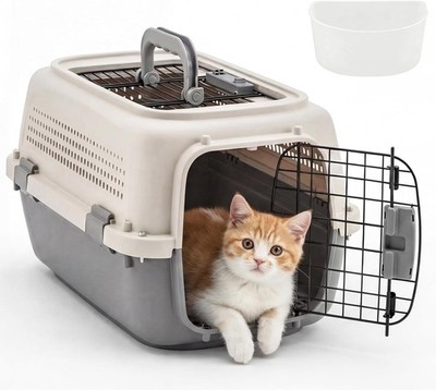 Hard-Sided Pet Carrier w/Food Bowl&Dual Doors,Airline Approved Pet Travel Crate